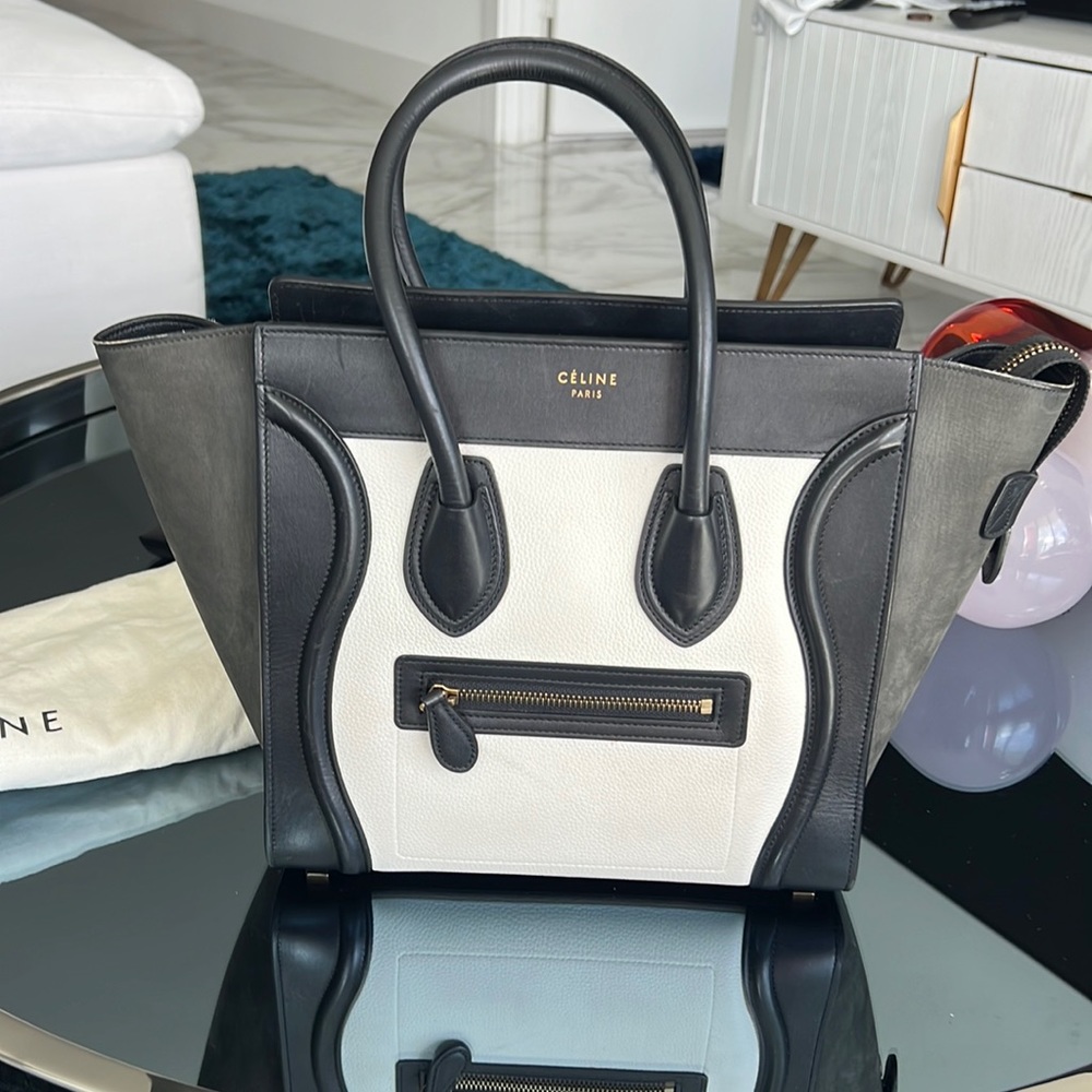 Céline medium black & white leather hand bag